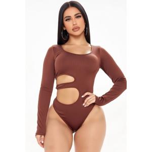 Brown Black Women’s Cut-Out Long Sleeve Bodysuit